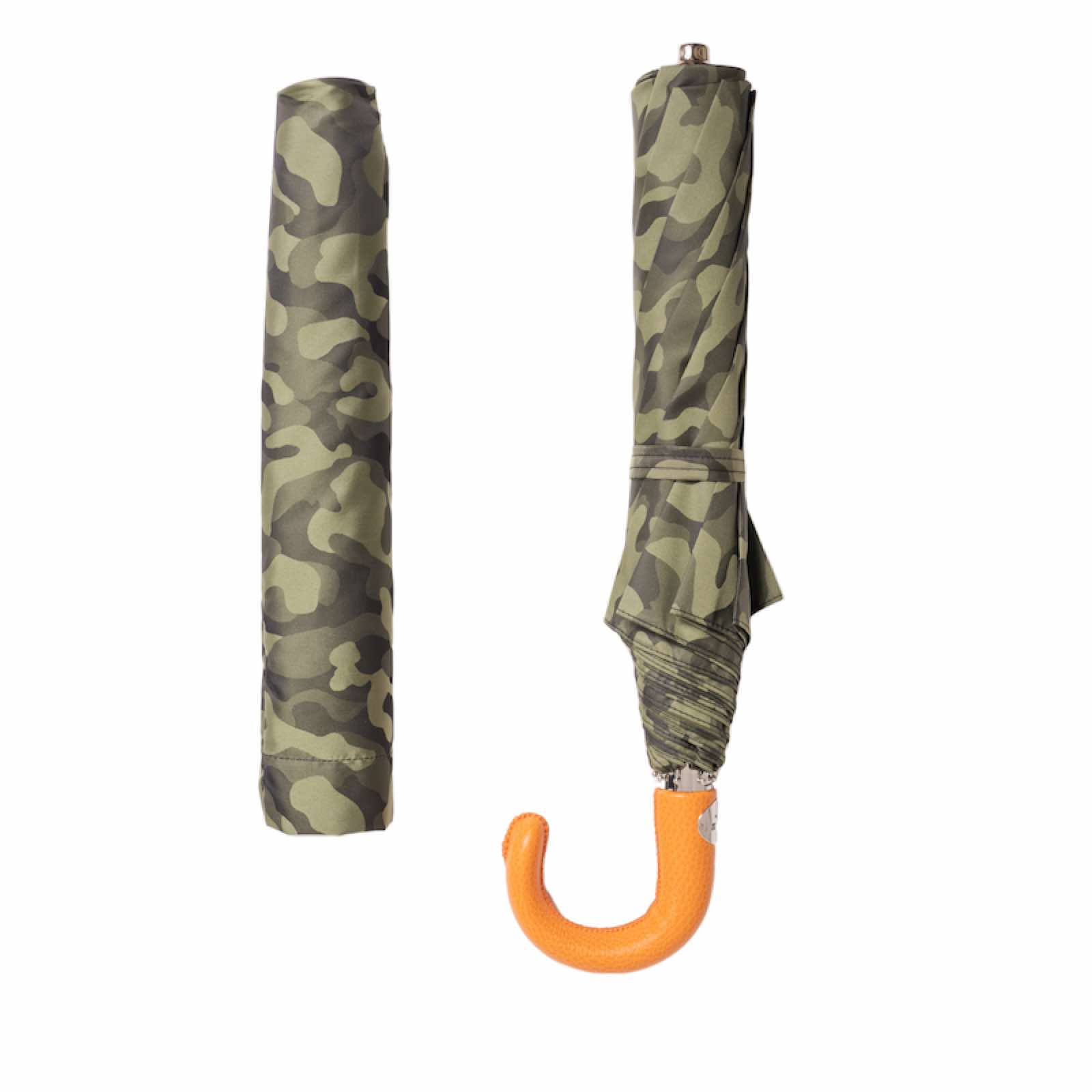 Camouflage Folding Automatic Umbrella with Orange Leather Handle