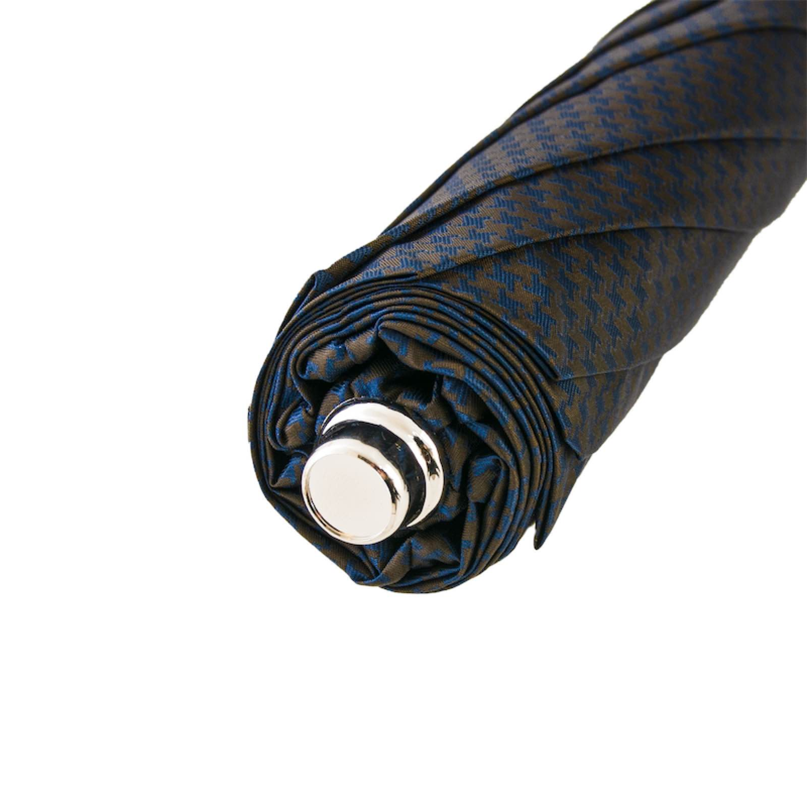 Brown and Navy Folding Automatic Opening Umbrella with Ostrich Leather