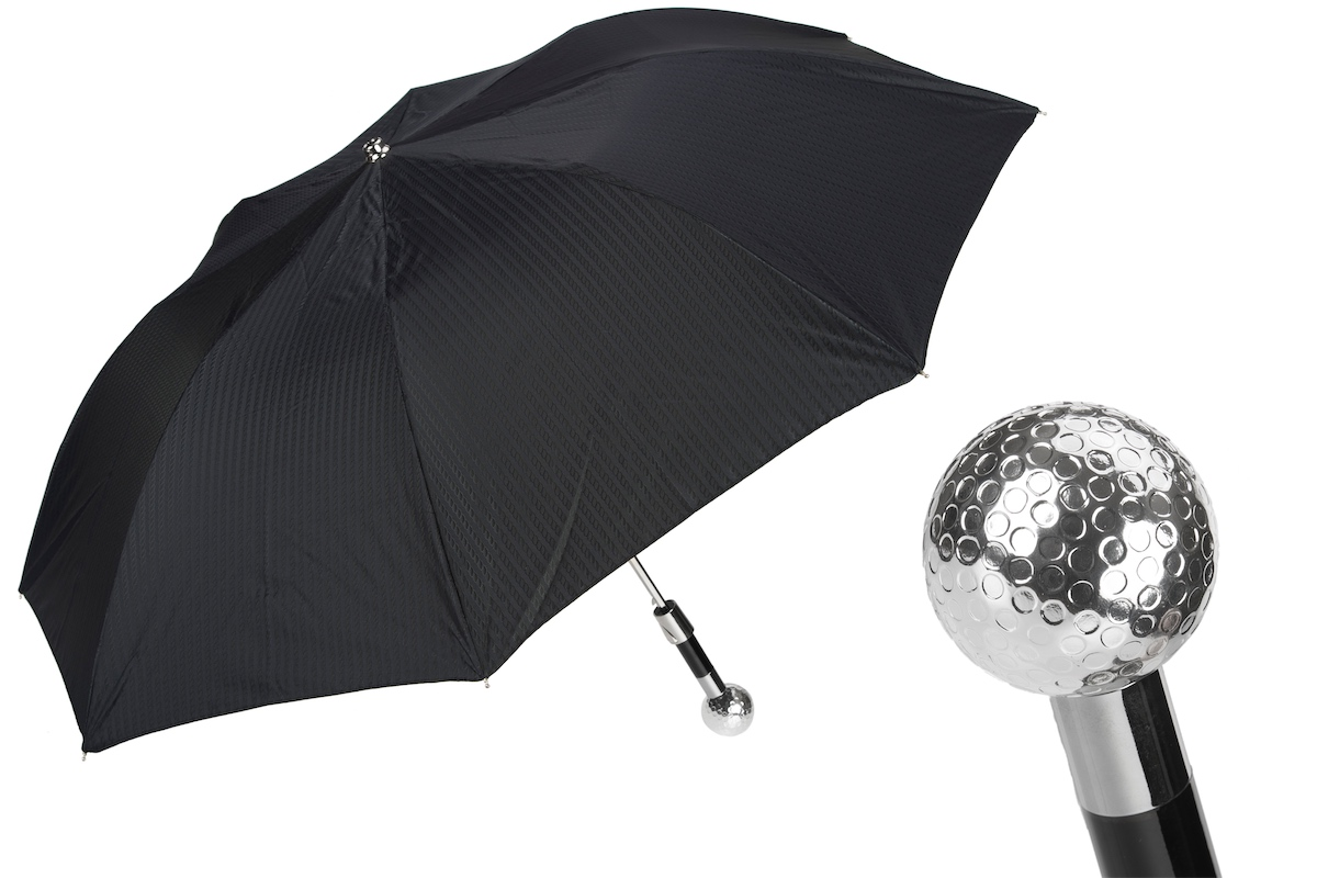 Designer Silver Golf Ball Folding Automatic Opening Umbrella