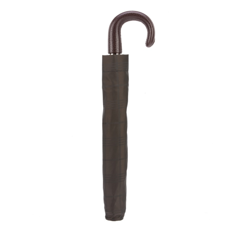 Brown Check Umbrella with Leather Handle – Automatic Opening