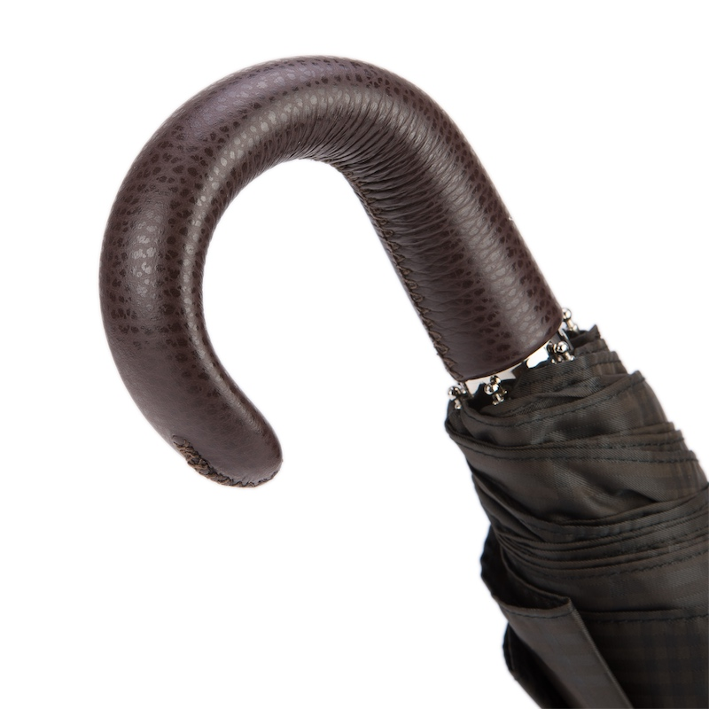 Brown Check Umbrella with Leather Handle – Automatic Opening