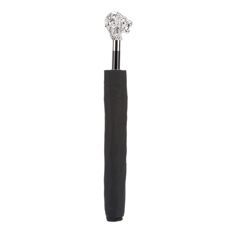 Silver Lion Folding Umbrella – Automatic Opening, Handmade in Italy