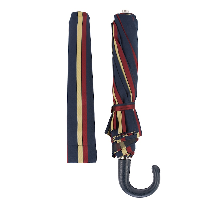 Striped Folding Umbrella with Leather Handle – Automatic Opening