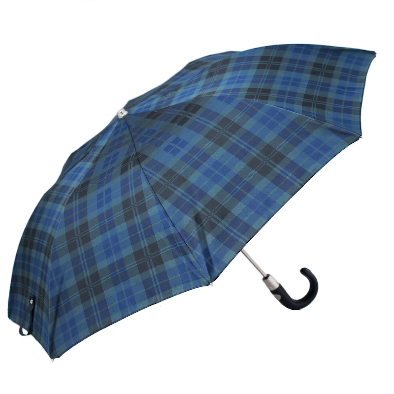 Tartan Folding Umbrella with Leather Handle – Automatic Opening