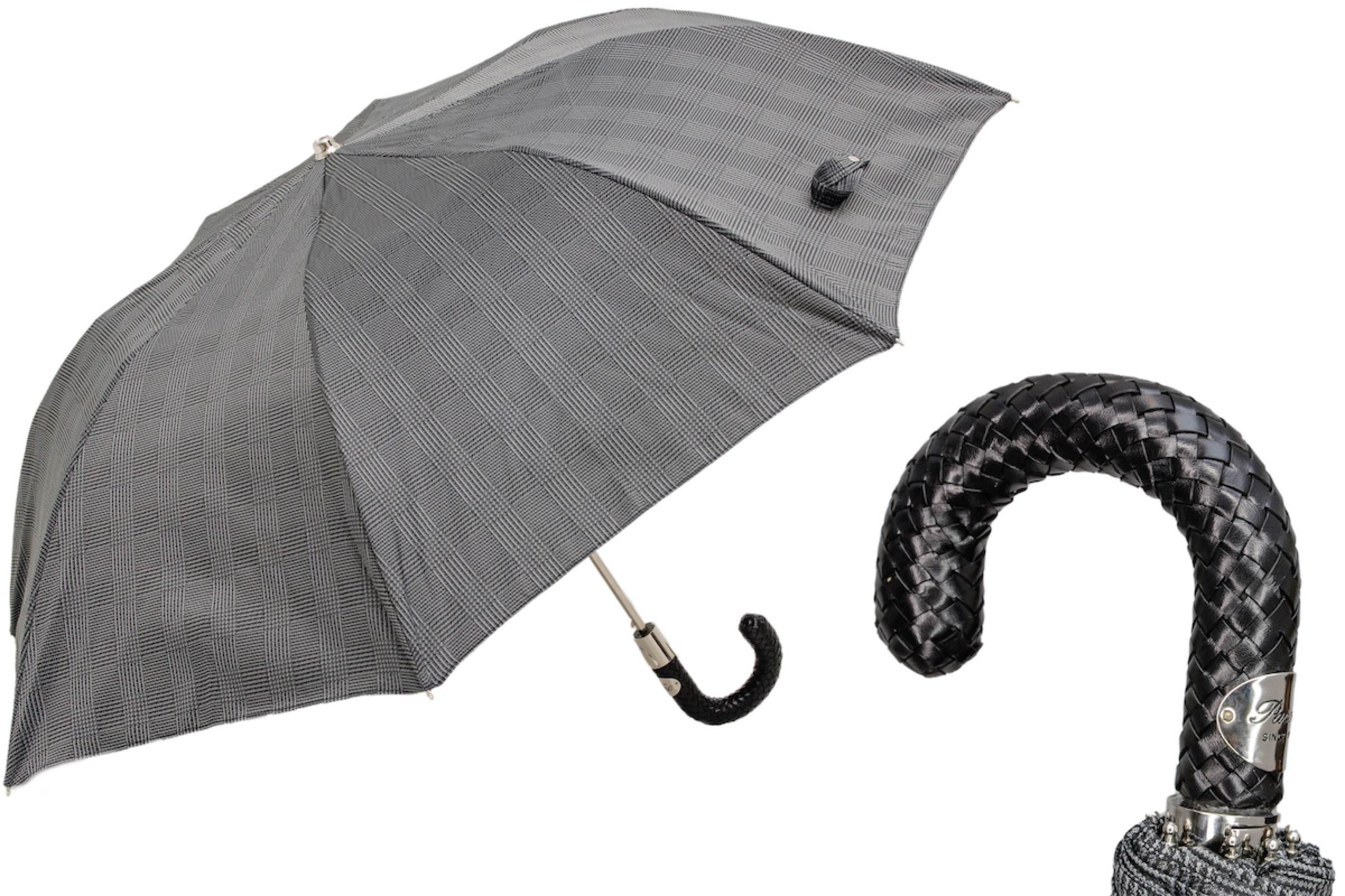 Folding Umbrella with Braided Leather Handle – Automatic Opening