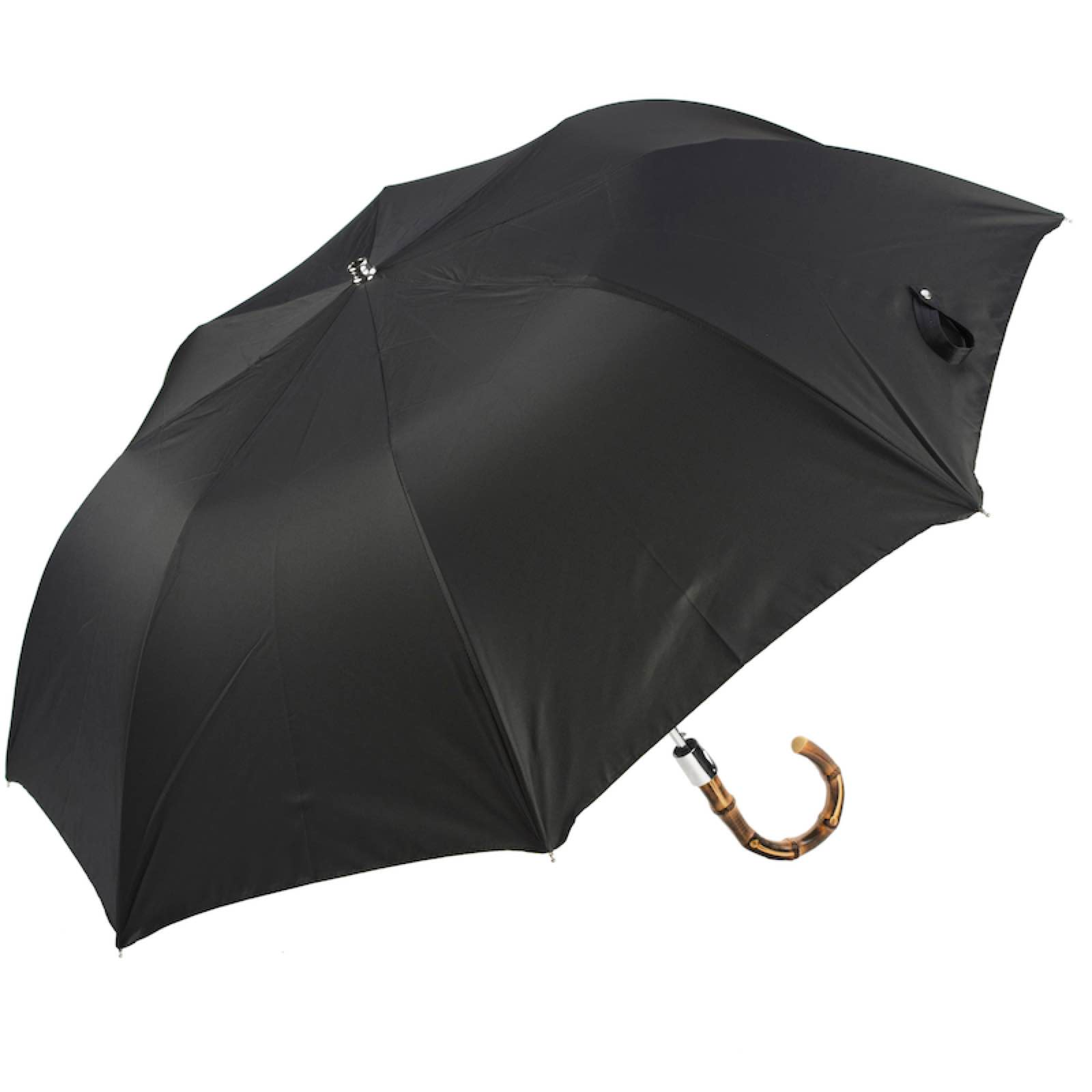 Folding Black Umbrella with Whangee Handle – Automatic Opening
