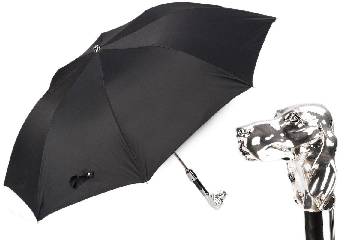 Silver Dog Folding Automatic Opening Umbrella – Handmade in Italy