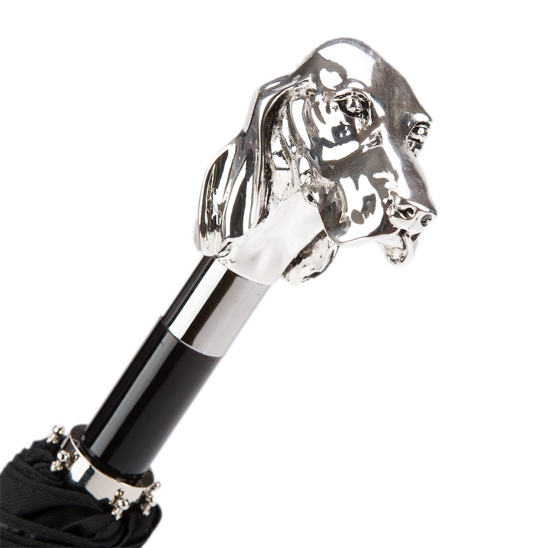 Silver Dog Folding Automatic Opening Umbrella – Handmade in Italy