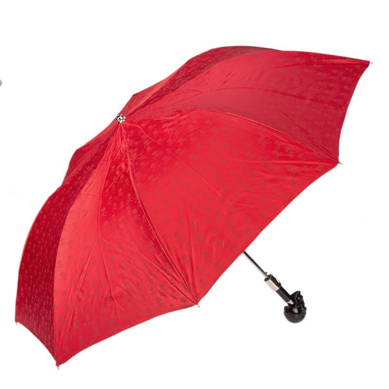 Red Folding Umbrella with Carbonised Skull Handle – Automatic Opening