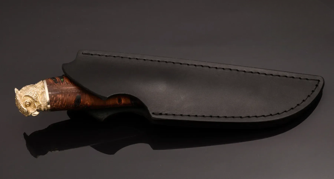 Luxury Damascus Steel Knife with Hybrid Handle and Leather Sheath