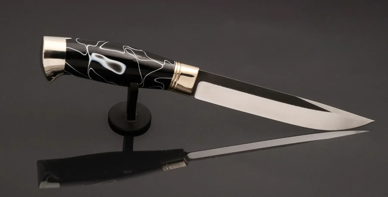 Elegant Steel Knife with Acrylic Handle and Leather Sheath