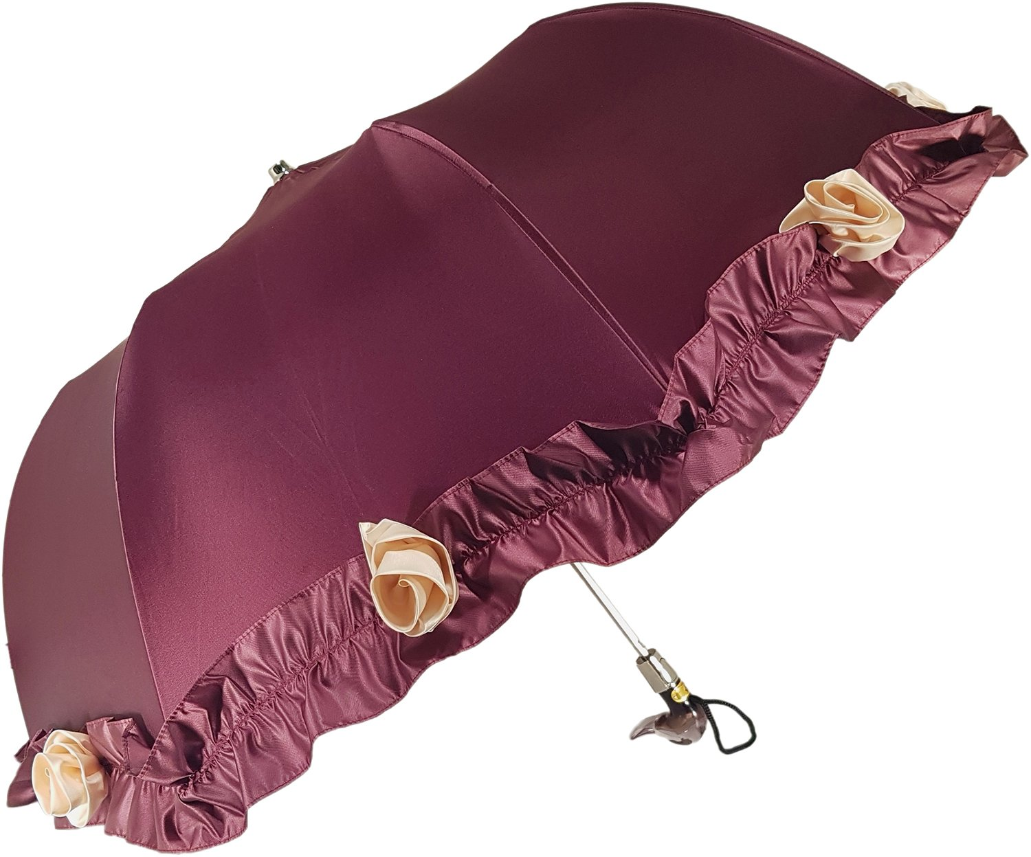 Frilly Burgundy Rose Folding Umbrella – Elegant and Handmade in Italy