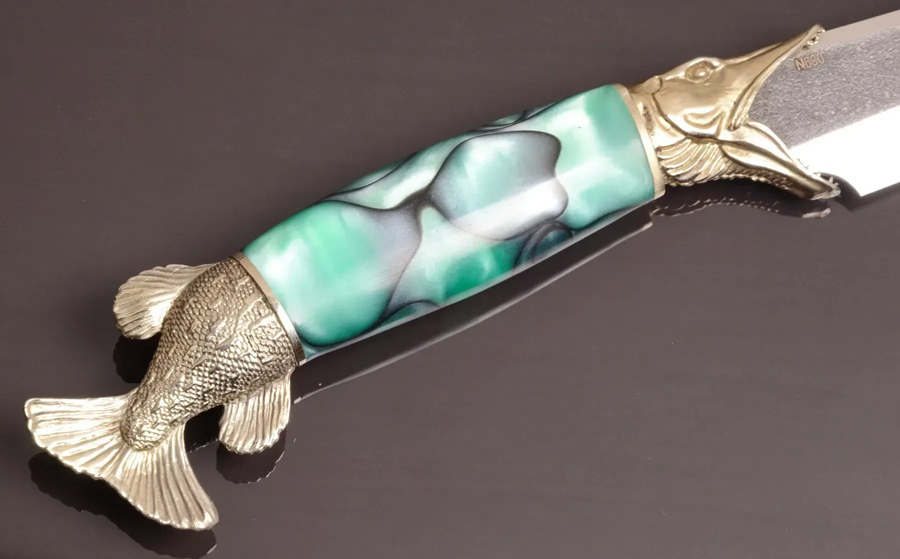 Handmade Designer Knife Pike with N690 Steel and Acrylic Handle - Elegant Knives