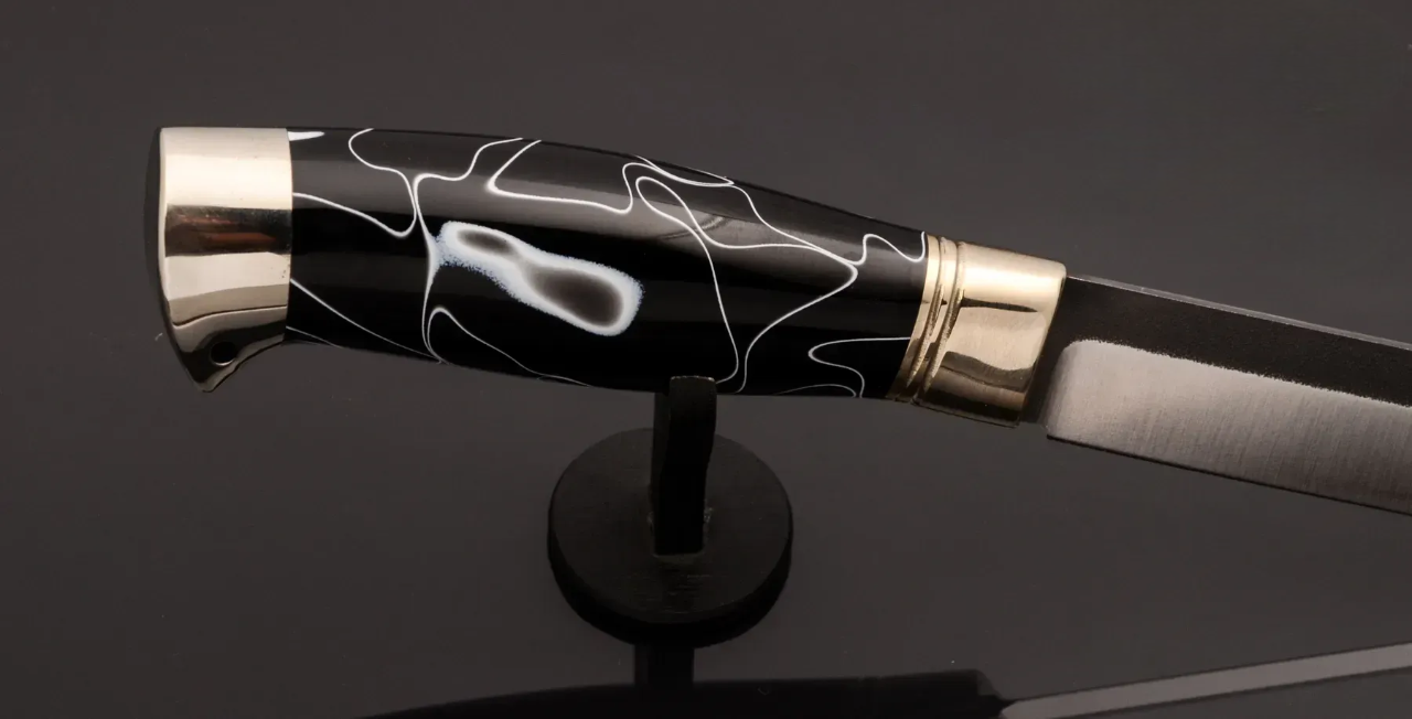 Elegant Steel Knife with Acrylic Handle and Leather Sheath