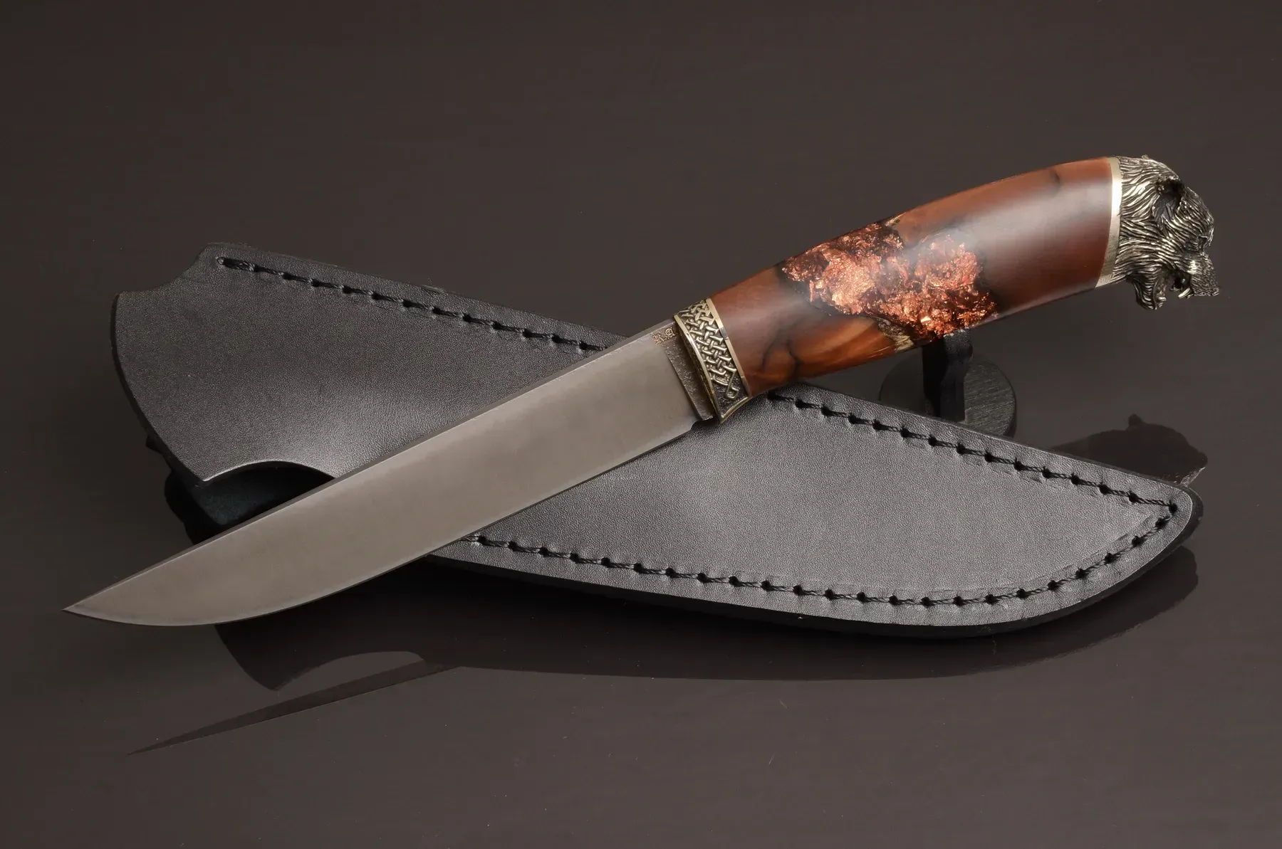 Unique Durable Steel Knife with Hybrid Handle and Leather Sheath