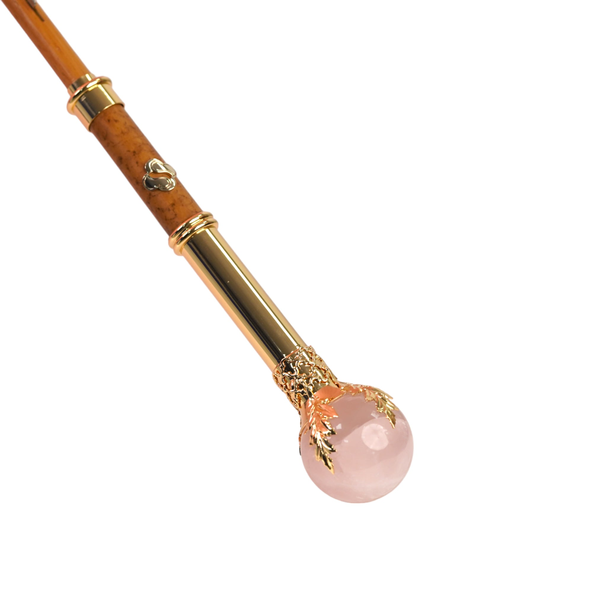 Designer Pink Umbrella with Gold-Plated Handle and Quartz Stone