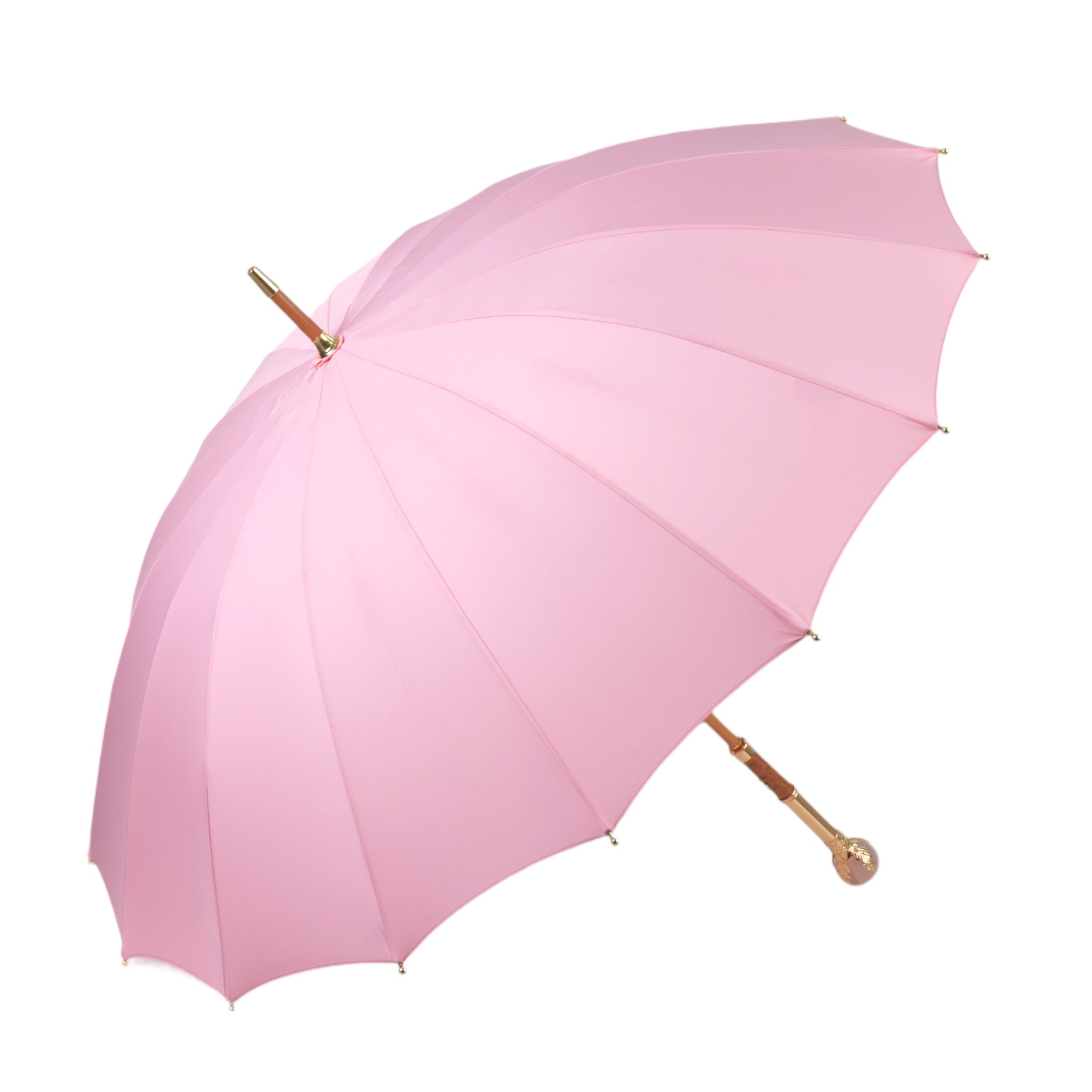 Designer Pink Umbrella with Gold-Plated Handle and Quartz Stone