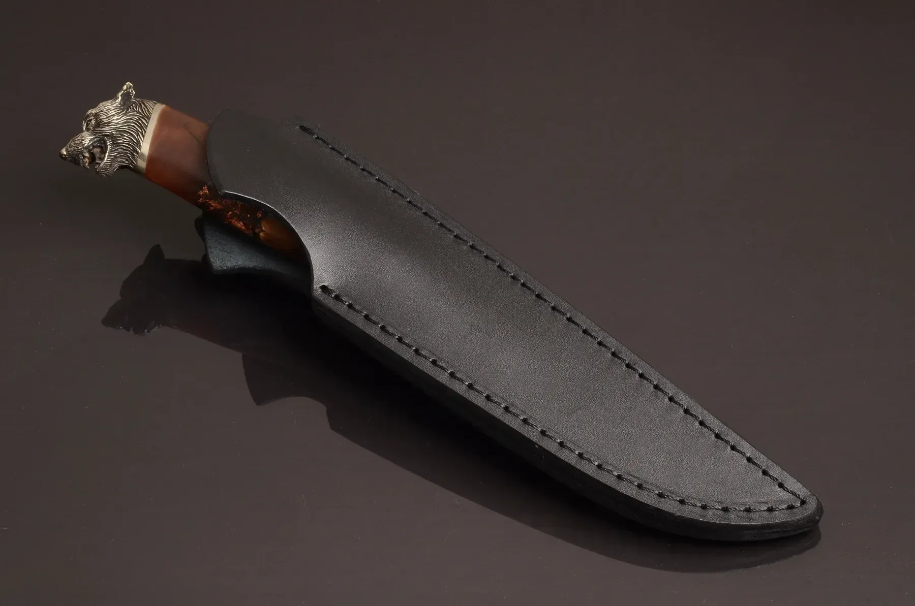 Unique Durable Steel Knife with Hybrid Handle and Leather Sheath