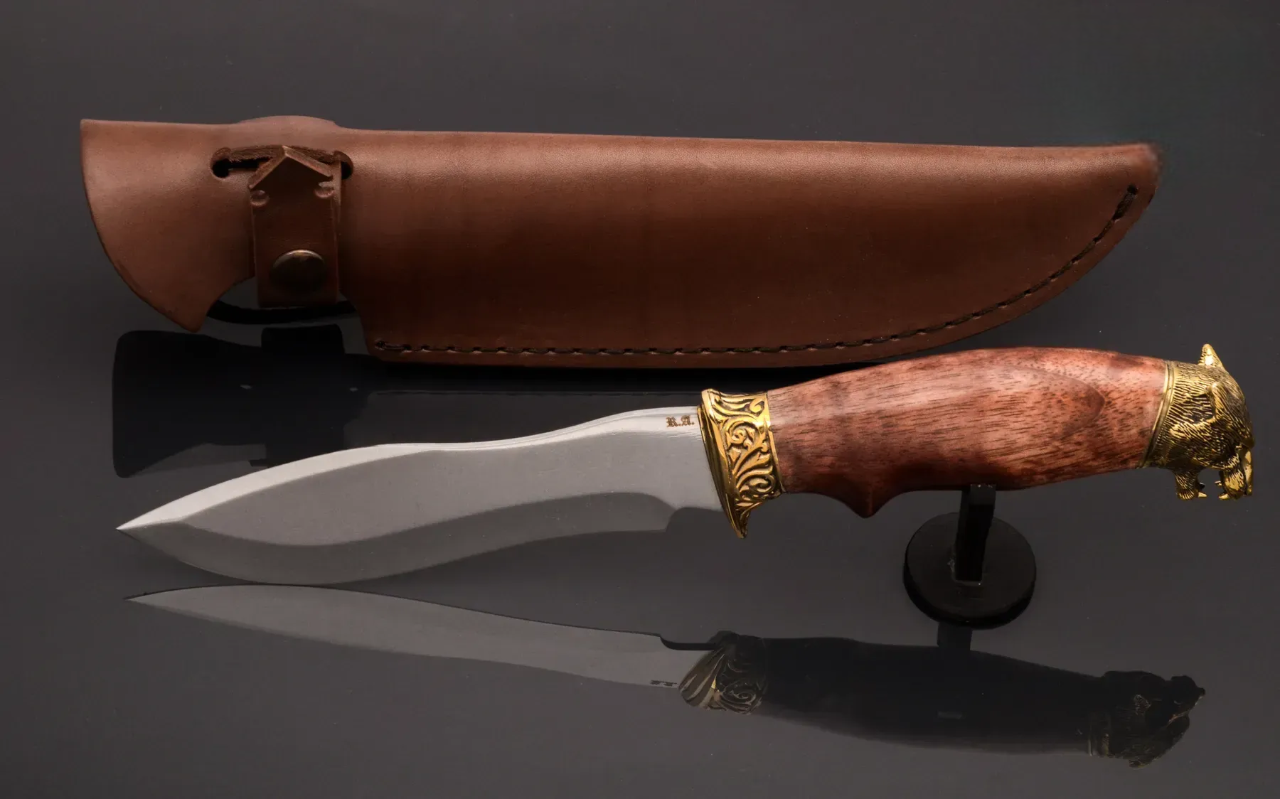 Hunting Knife with Stainless Steel Blade and Bog Oak Handle