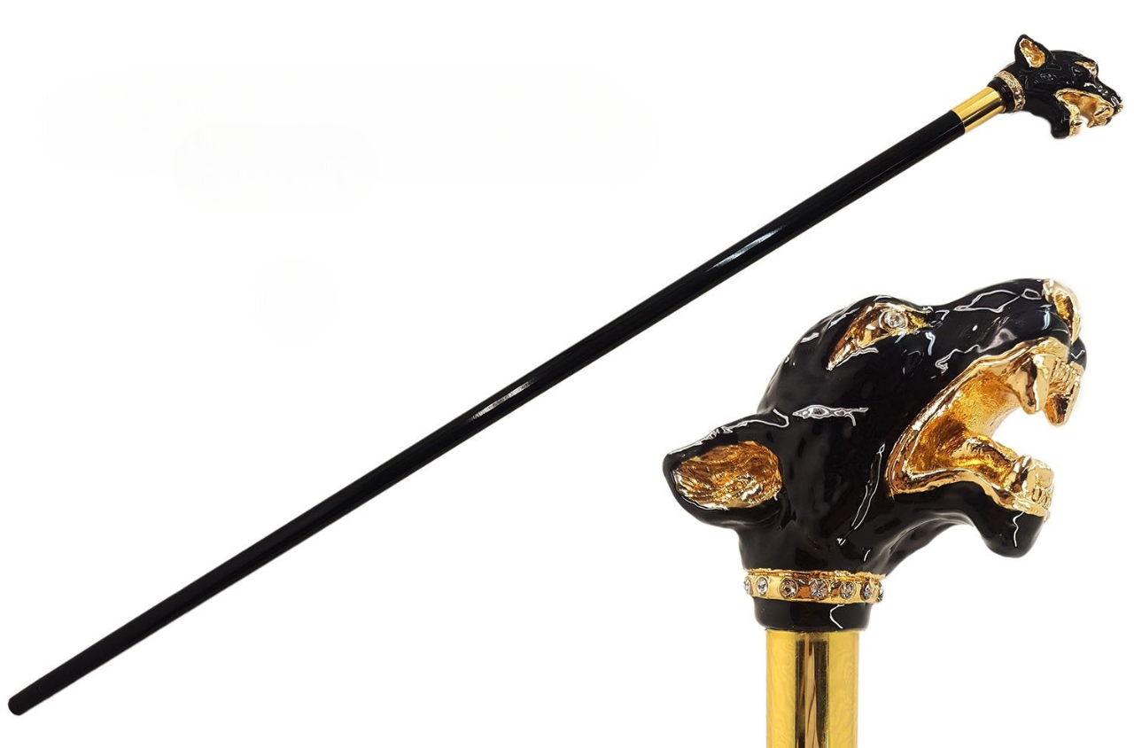 Fantastic Gold-Plated Dog Hand-Enamelled Luxury Walking Cane