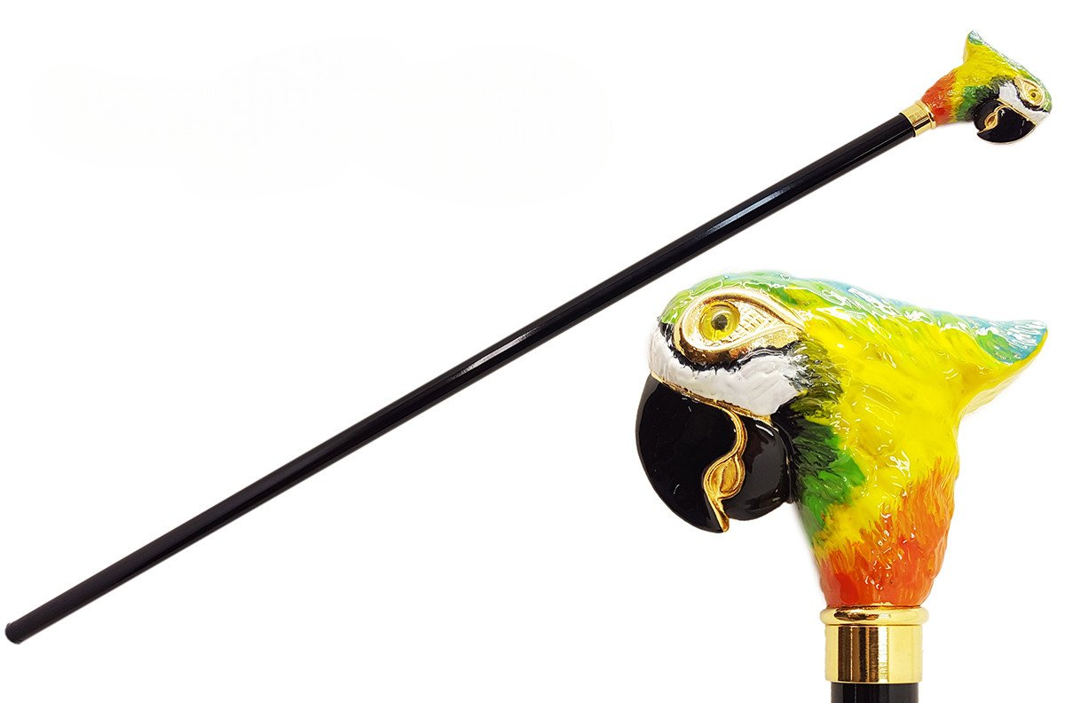 Designer Walking Stick with Parrot Handle – Hand-Painted Luxury