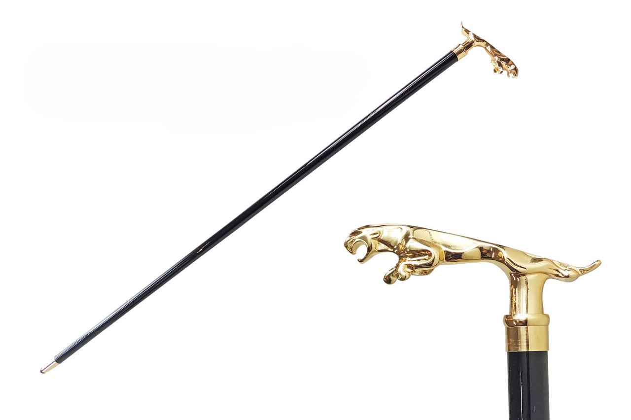 24K Goldplated Jaguar Walking Stick – Handmade Italian Masterpiece
