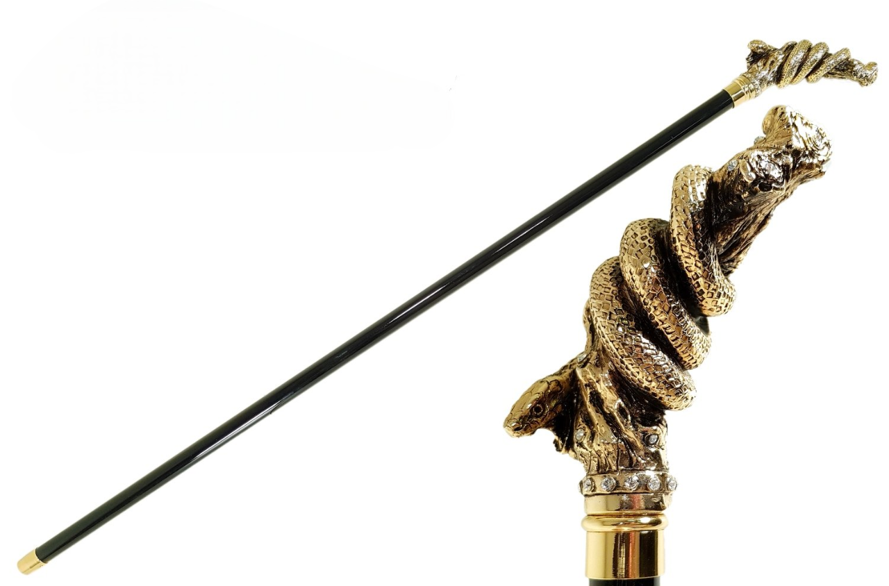 Fantastic Gold Plated Snake Embellished With Crystals – Walking Cane