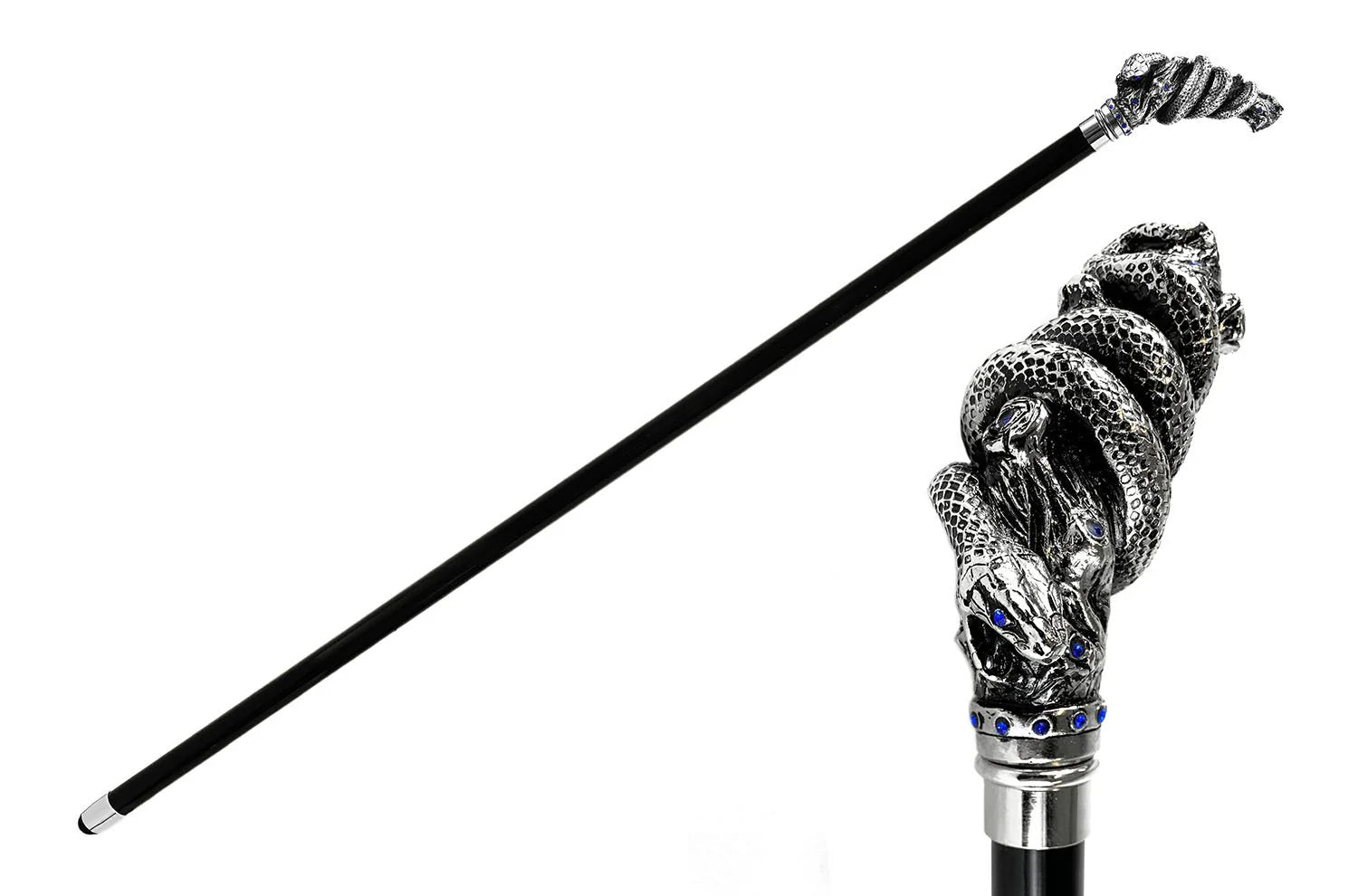 Luxury Silver-Plated Snake Cane with Sapphire Crystals