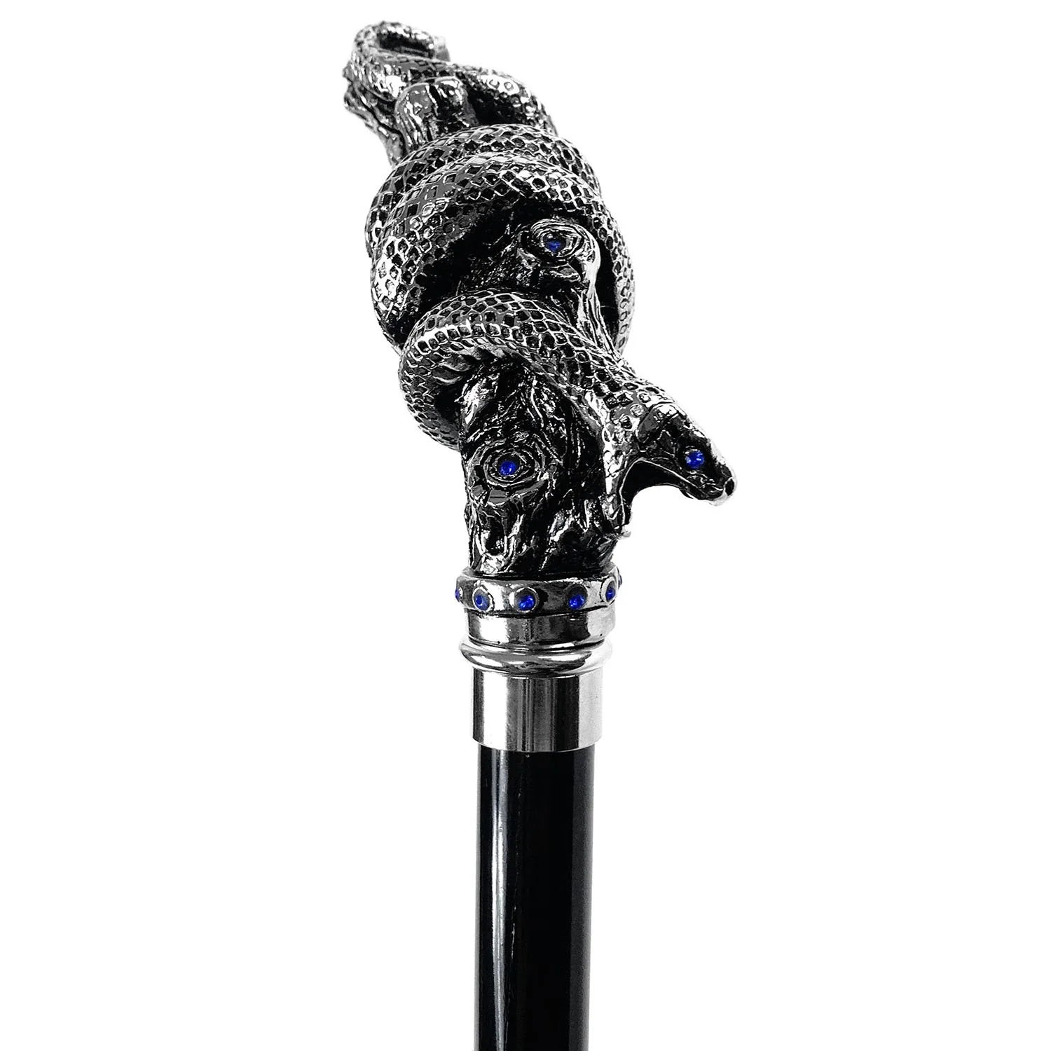 Luxury Silver-Plated Snake Cane with Sapphire Crystals