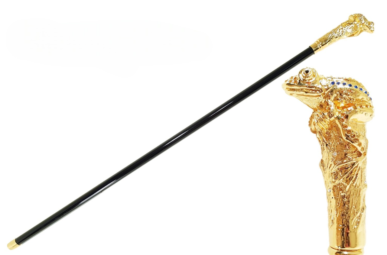 Luxury Italian Frog Walking Cane with Swarovski Crystals and 24K Gold