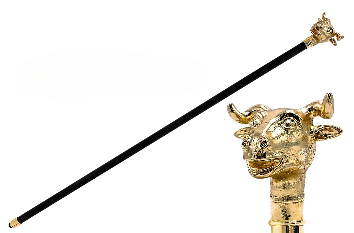 Exclusive Italian Bull Walking Cane in 24K Gold-Plated Finish