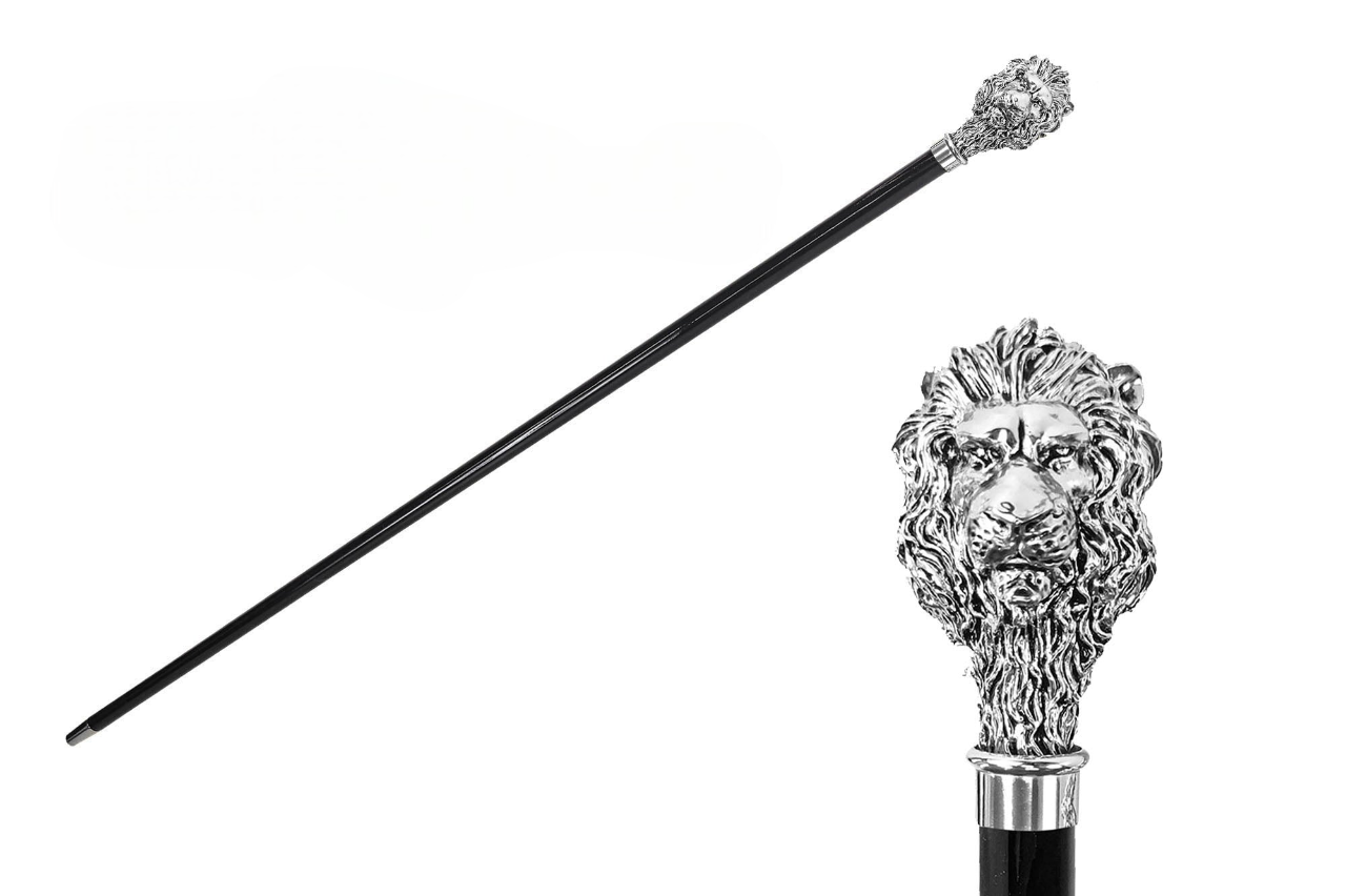 925 Silver-Plated Lion Walking Stick – Handcrafted Italian Masterpiece
