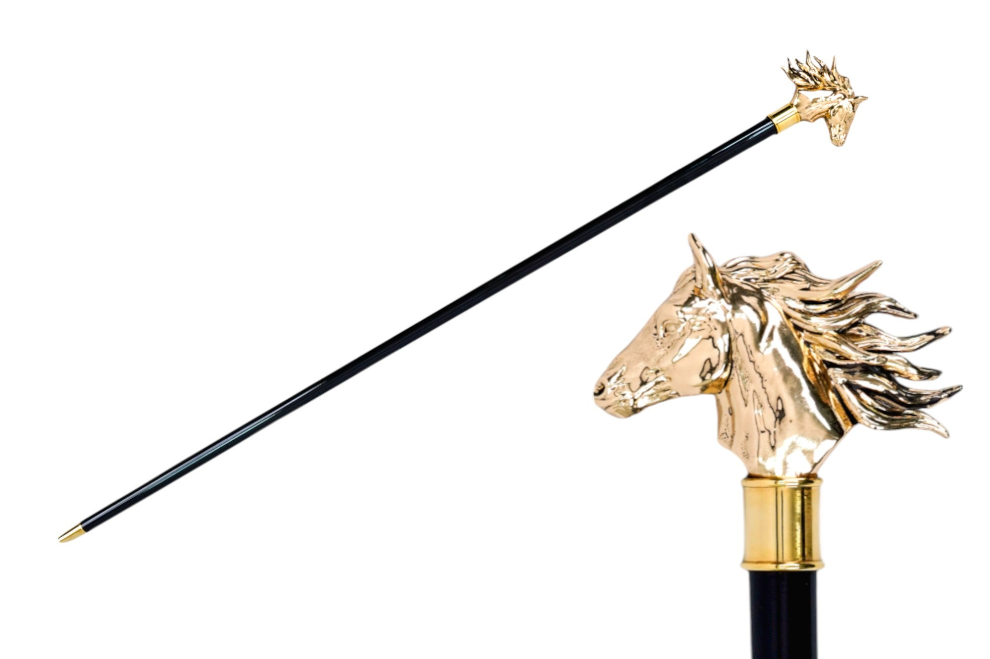 24K Gold-Plated Horse Handle Walking Stick – Handmade in Italy