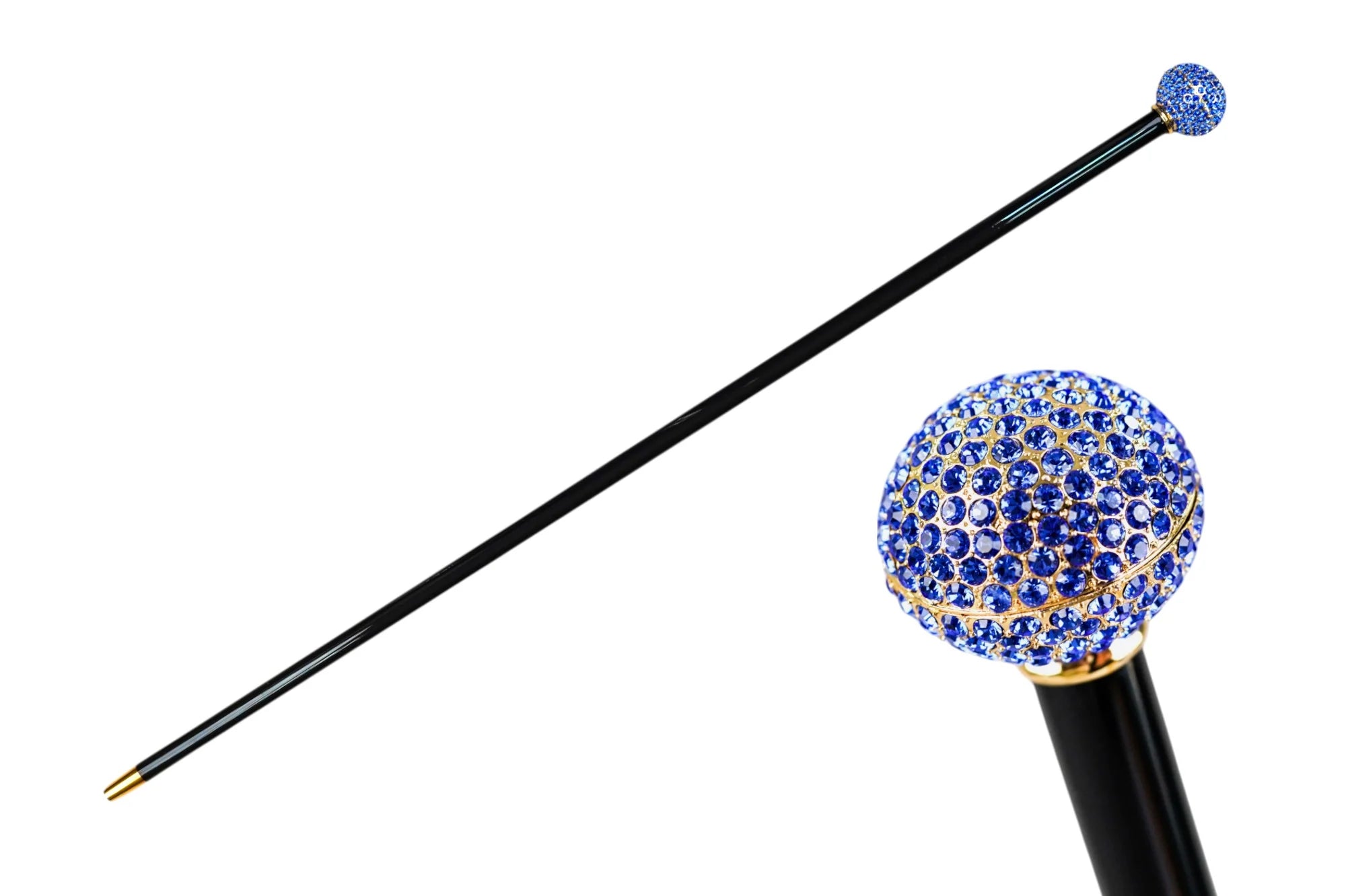 Blue Royalty Walking Cane – 24K Gold Handle with Sapphire Crystals
