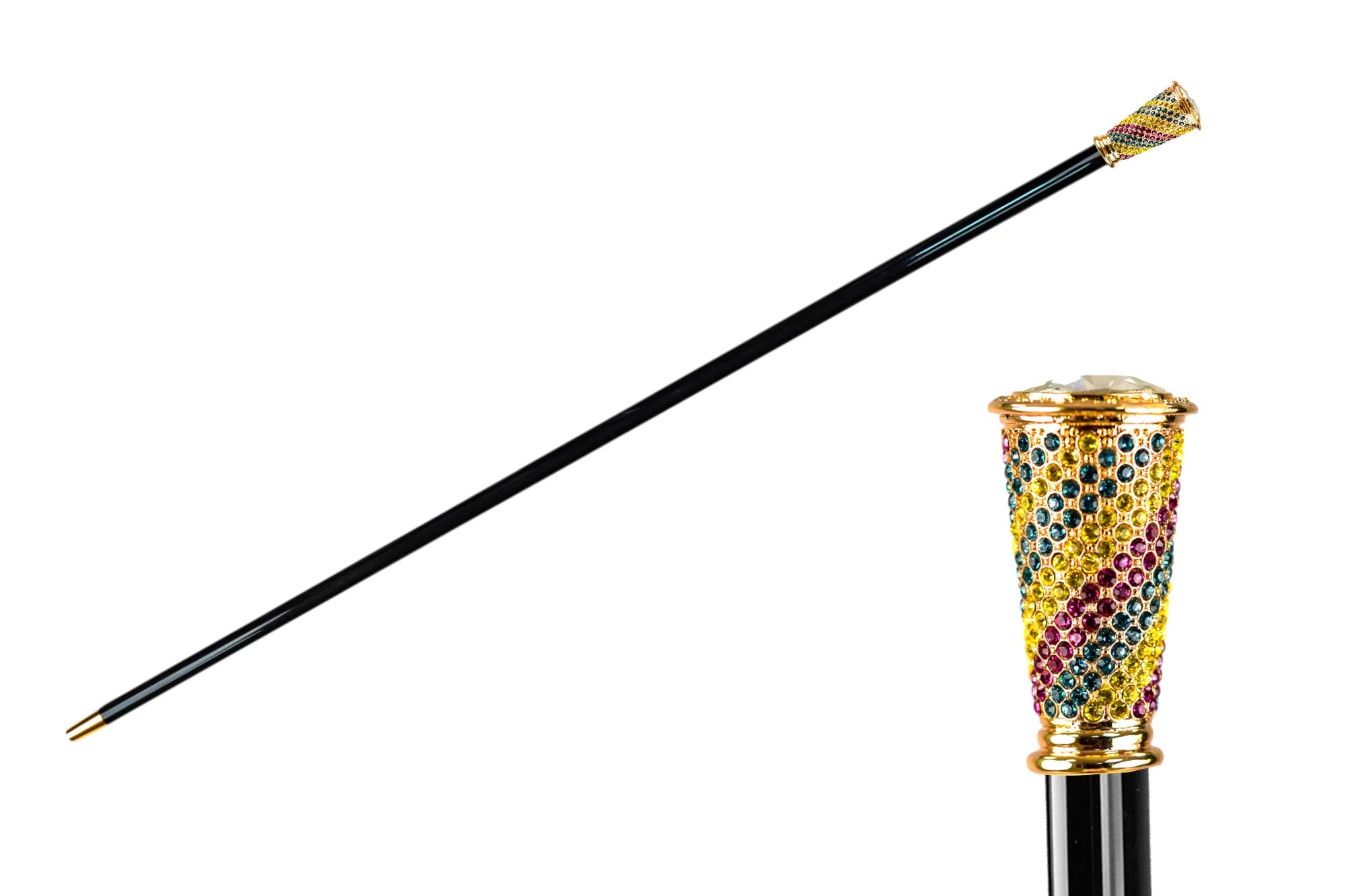 Color Symphony Walking Cane – 24K Gold Handle with Multicolor Crystals