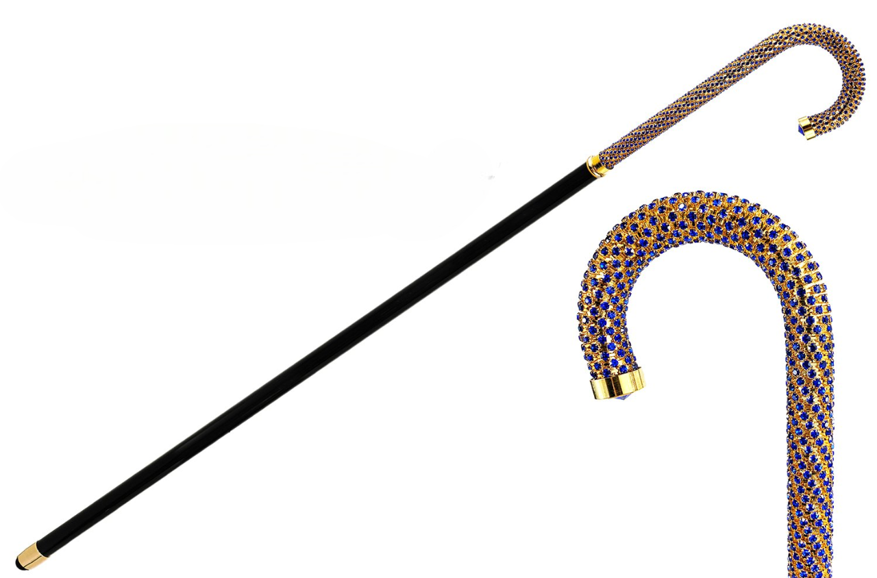Luxury Walking Stick with Sapphire Crystals and Gold-Plated Handle