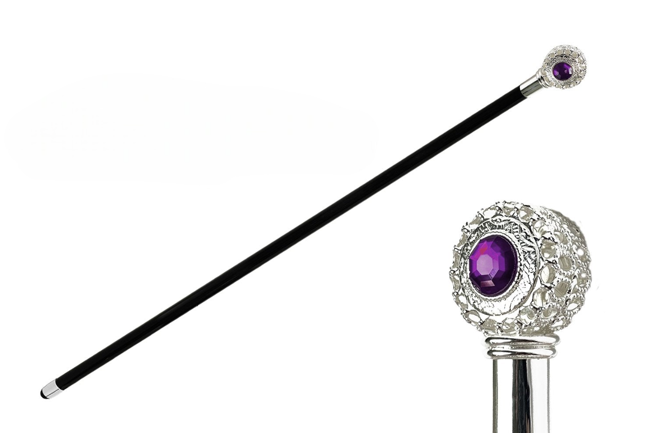 Luxury Italian Evening Walking Stick with Silver-Plated Amethyst Handle