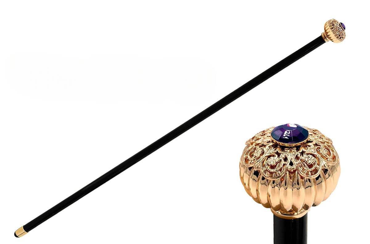 Luxury Italian Onion Design Walking Cane with Filigree and Amethyst