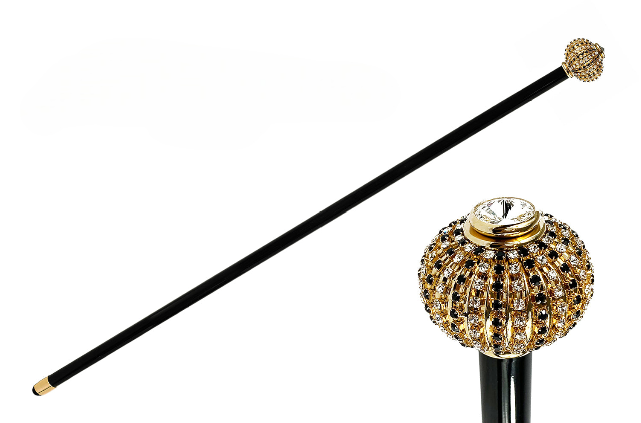 Luxury Italian Walking Stick with Gold-Plated Brass Onion Crystal Handle