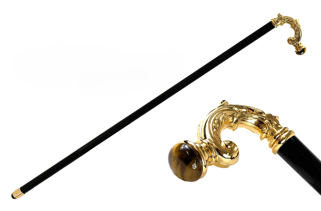 Designer Walking Stick – Solid Brass with Tiger Eye Stone Cane