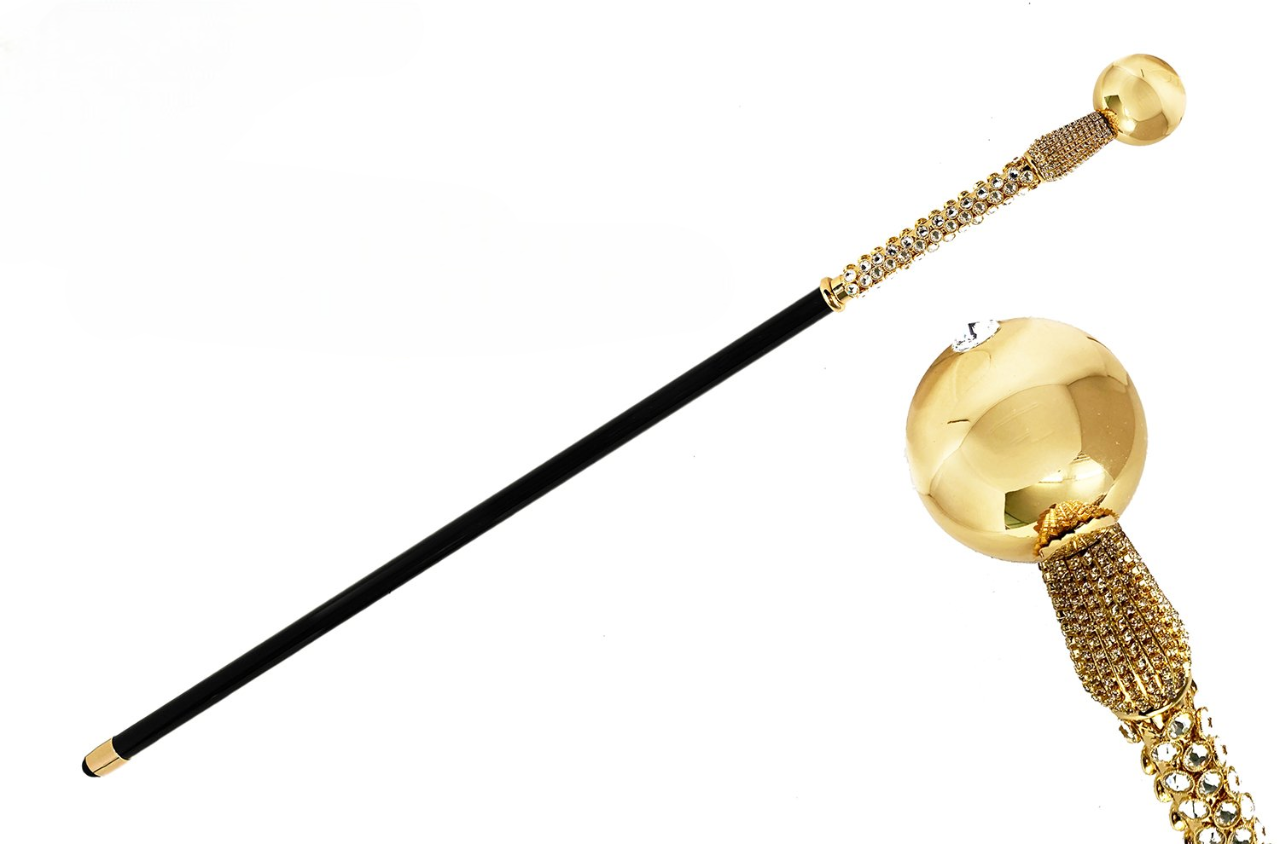 24K Gold-Plated Walking Stick with Swarovski Crystal Sphere Handle