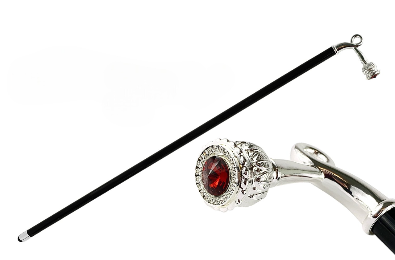Walking Stick With Red Swarovski Crystal – Silver-Plated Eleganе Cane