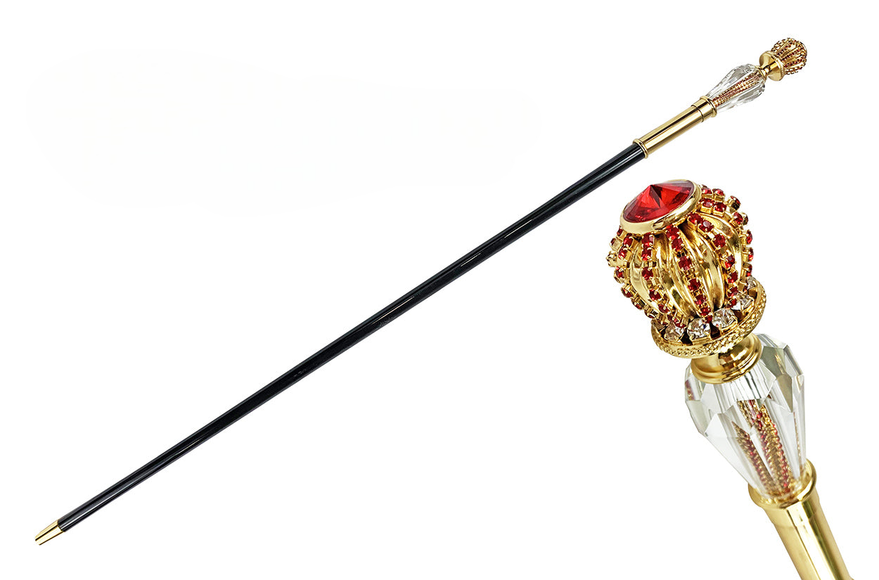 Amazing Chic Walking Stick with Red Crystals – Handmade in Italy