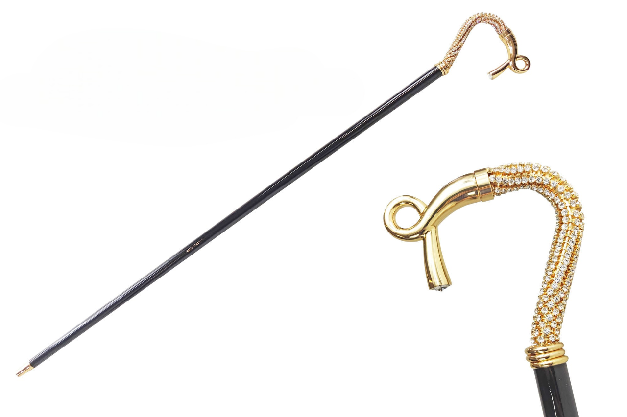 Strong and Stylish Italian Walking Stick with Crystals and 24K Gold