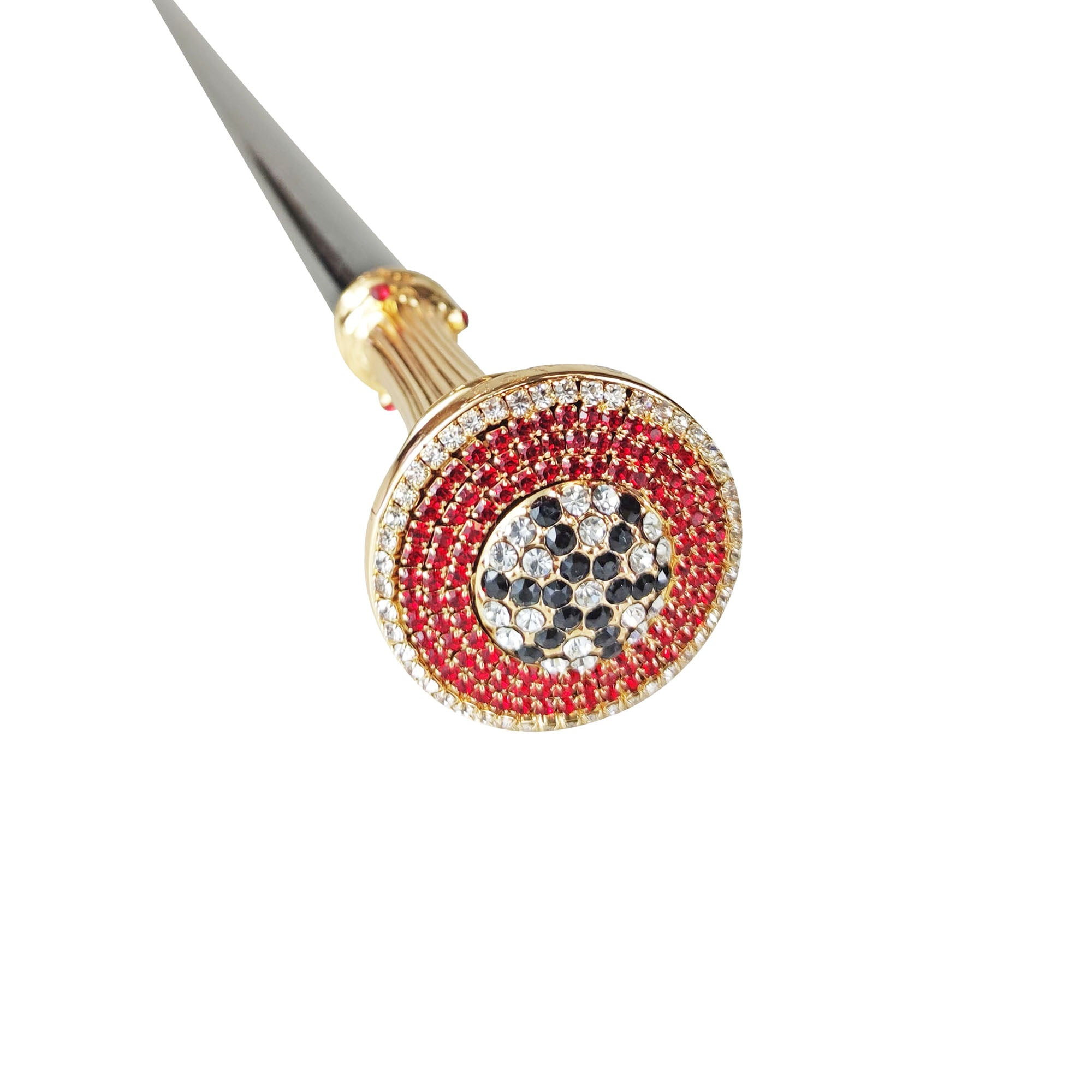 Luxury Italian Walking Stick with Red, White, and Black Crystal Handle