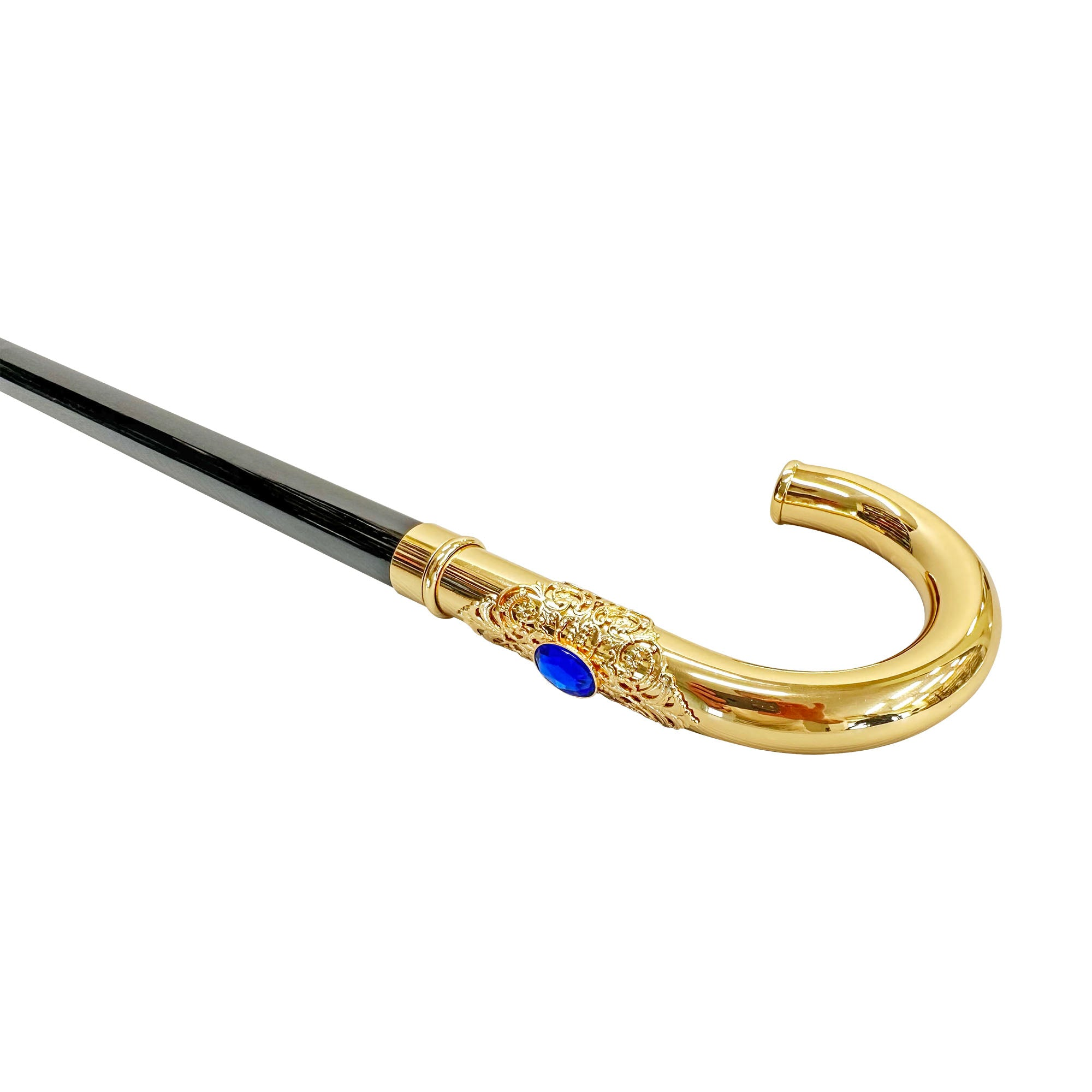 Luxury Italian Walking Cane with Elegant 24K Gold-Plated Blue Stone Handle