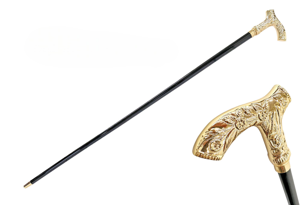 Hand-Engraved 24K Gold-Plated Walking Stick – Italian Luxury