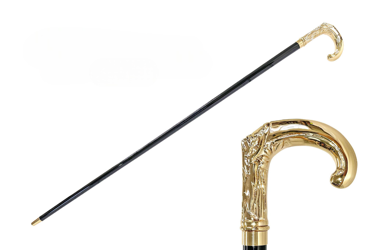 Designer Luxury Hand-Engraved 24K Gold-Plated Walking Stick