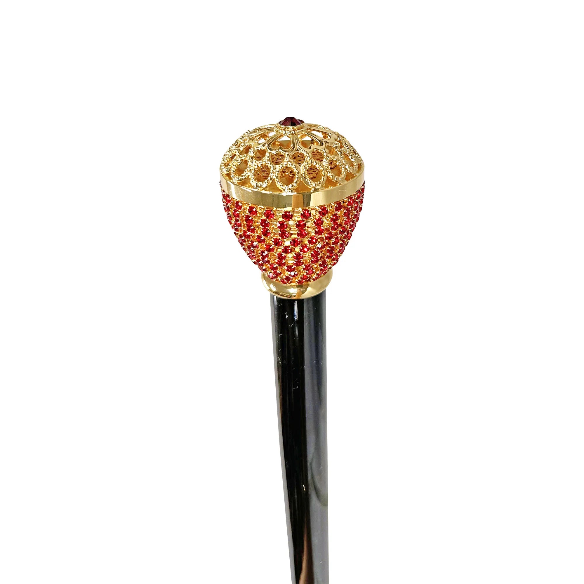 Luxury Walking Cane – 24K Gold Handle with Red Crystals, Men’s Cane