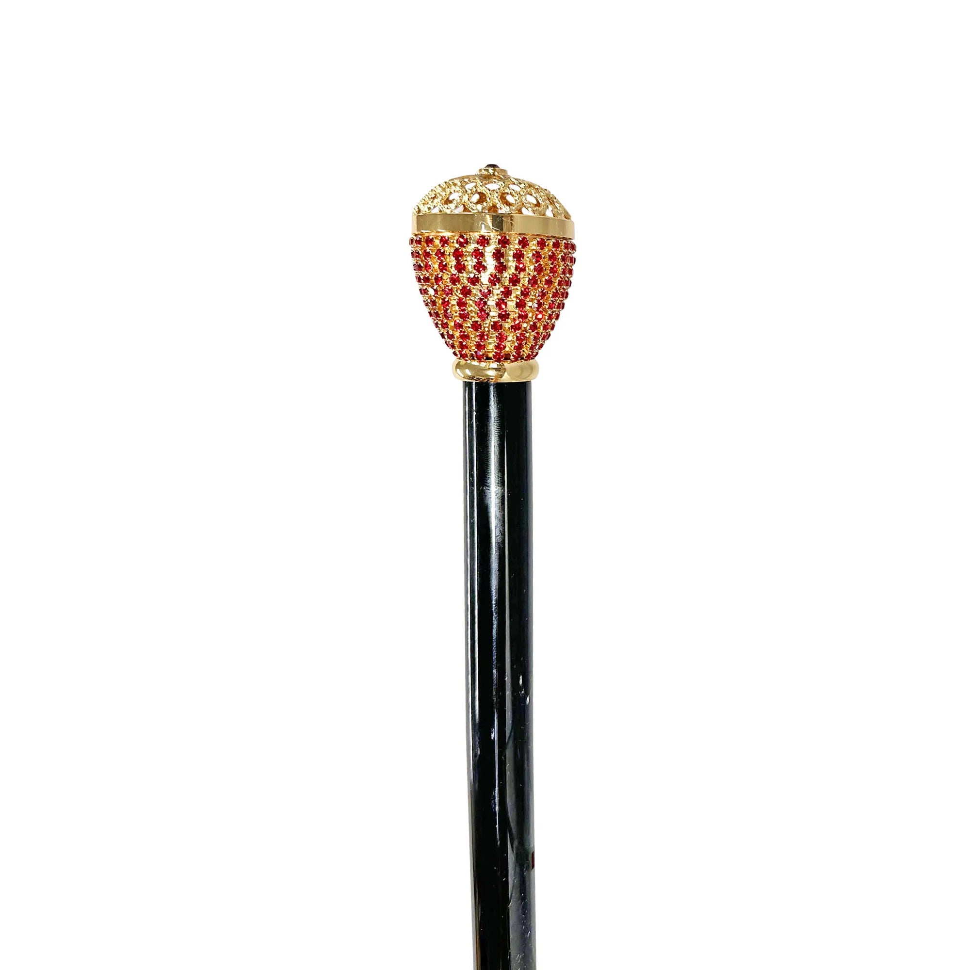 Luxury Walking Cane – 24K Gold Handle with Red Crystals, Men’s Cane